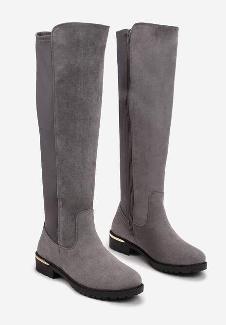 Szare Kozaki na Płaskim Obcasie z Cholewką do Kolana Navella