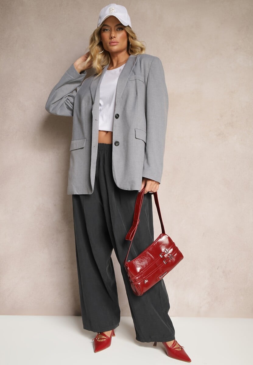 Szara Koszula z Bawełny o Luźnym Kroju z Kapturem i Ściągaczem Felanira