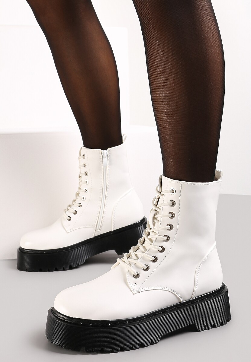 Białe Botki w Stylu Workerów na Platformie Maialen