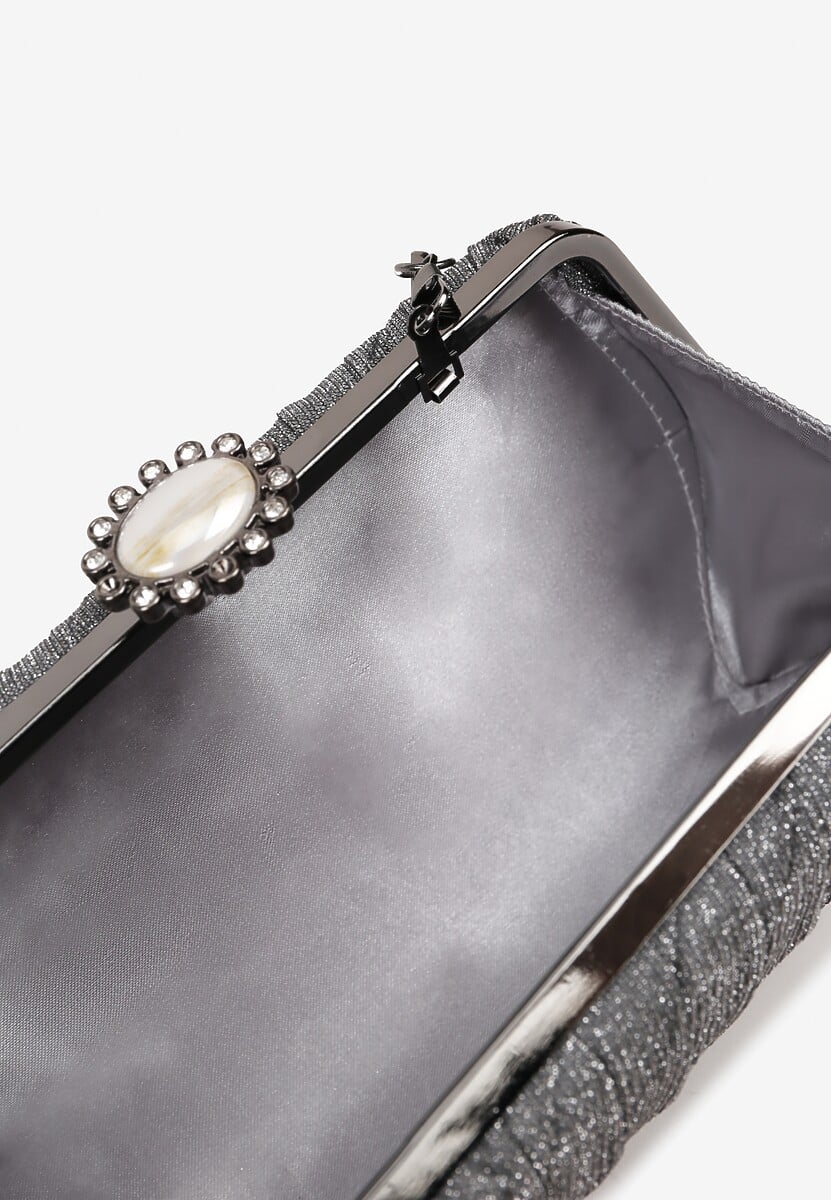 Szara Tłoczona Torebka Kopertówka Ozdobiona Cyrkoniami Lunovea