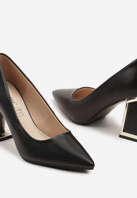 Czarne Czółenka na Metalicznym Obcasie z Wkładką ze Skóry Naturalnej Ivelseki