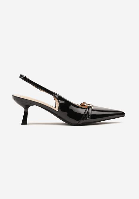 Czarne Lakierowane Sandały Slingback na Obcasie Kaczuszka Aovia