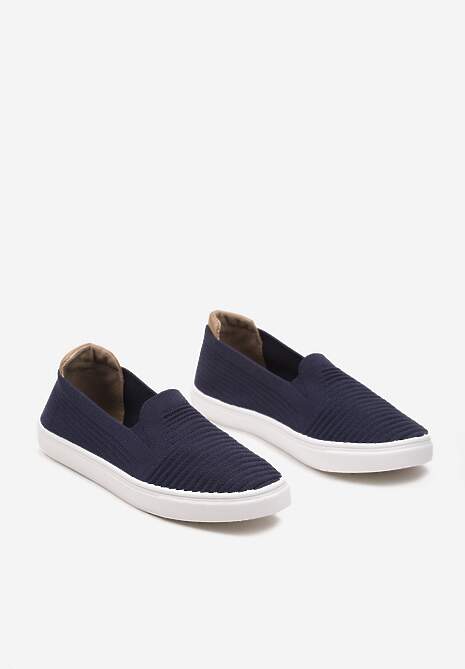 Granatowe Wsuwane Tenisówki Ozdobione Wstawką z Ekoskóry na Zapiętku Eliriaba