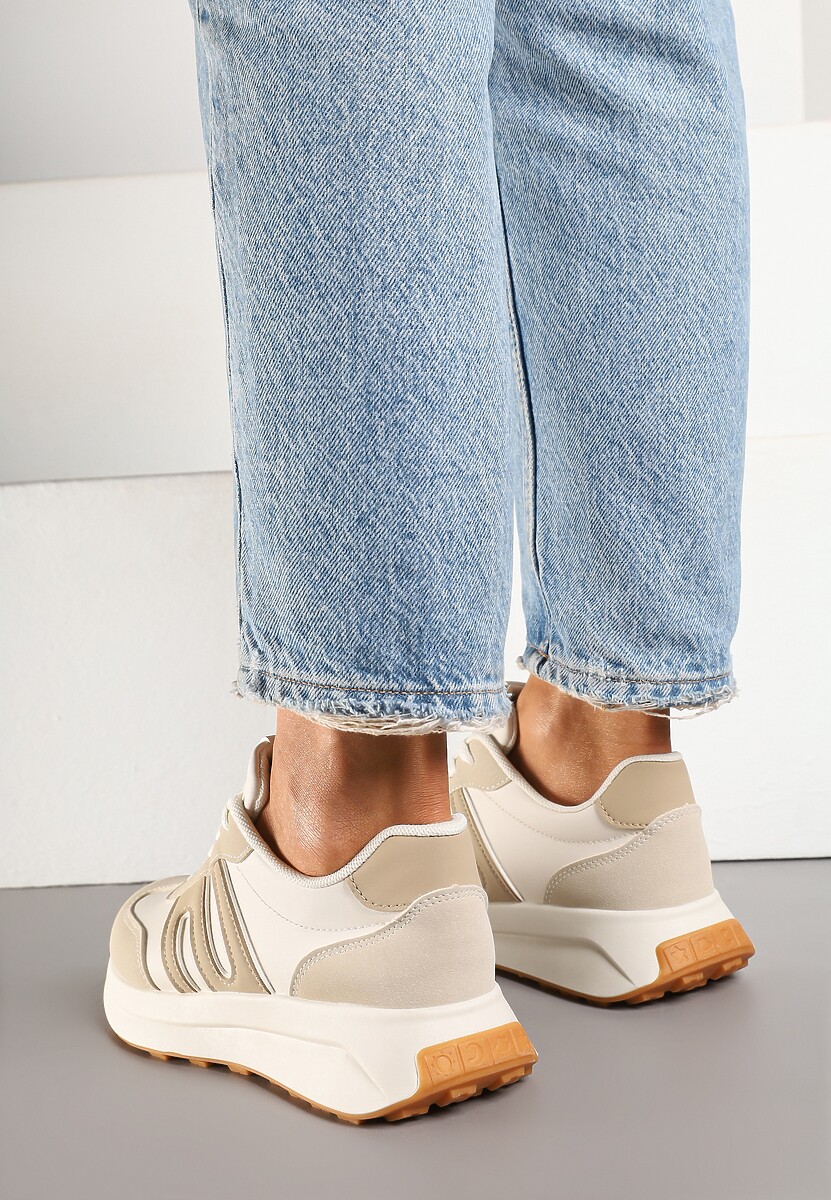 Beżowe Sneakersy Ozdobione Geometrycznym Wzorem Eldvisa