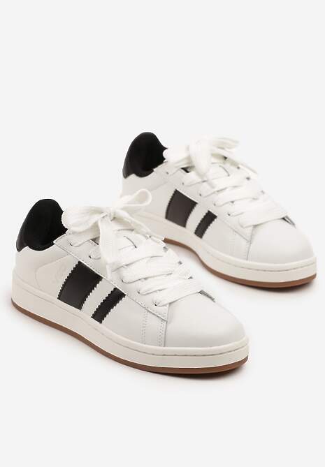 Biało-Czarne Sneakersy Typu Kultowe Tenisówki Zdobione Paskami Nevellise