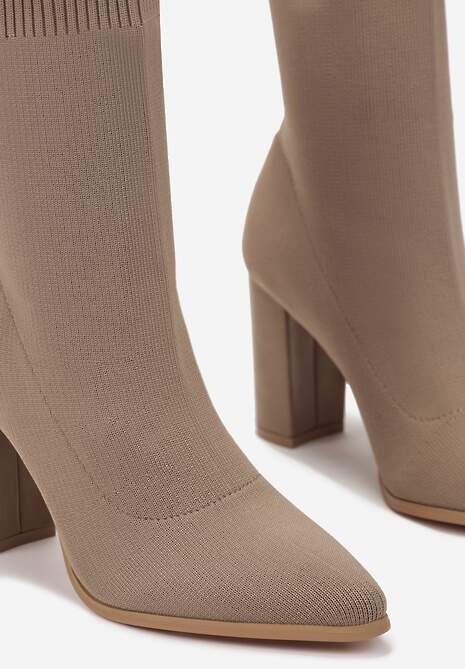 Beżowe Botki z Elastyczną Cholewką Penthis