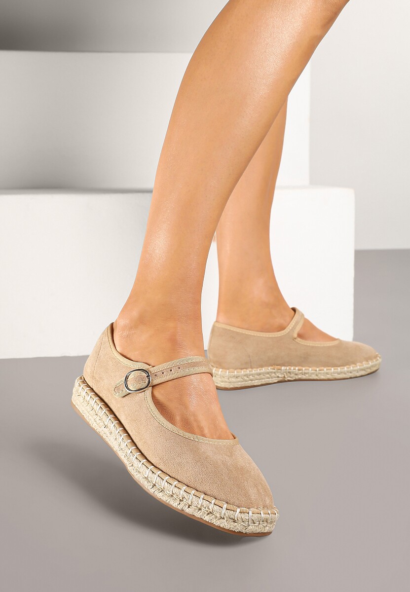 Ciemnobeżowe Espadryle z Ekozamszu Zapinane na Pasek z Klamerką Deolisse