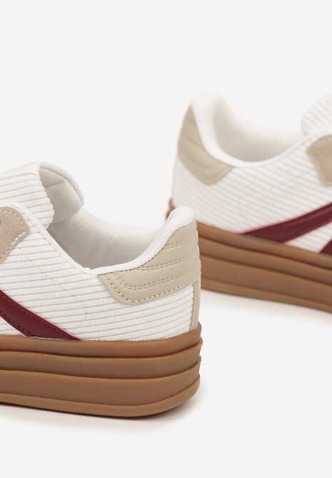 Białe Sneakersy Tenisówki na Platformie z Tłoczeniem i Geometrycznym  Motywem Kialie