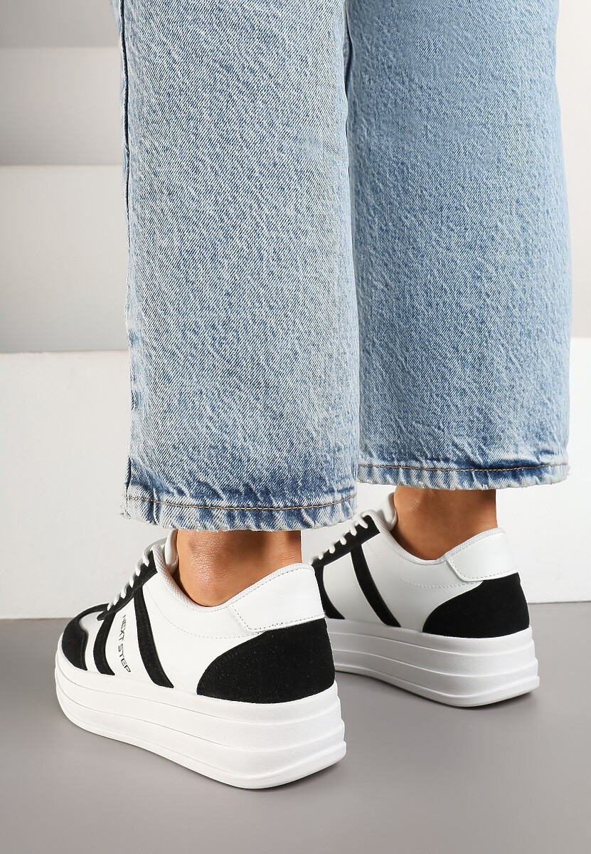 Biało-Czarne Sneakersy w Stylu Kultowych Tenisówek na Grubej Podeszwie Agerla