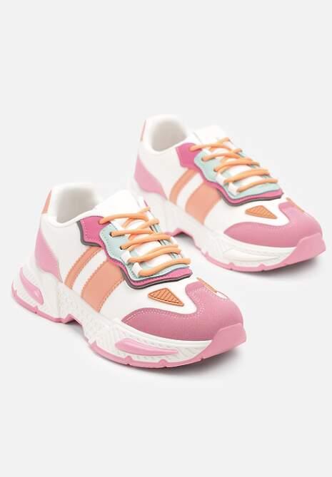Różowo-Białe Sneakersy w Streetwearowym Stylu z Ozdobnymi Przeszyciami Isallena