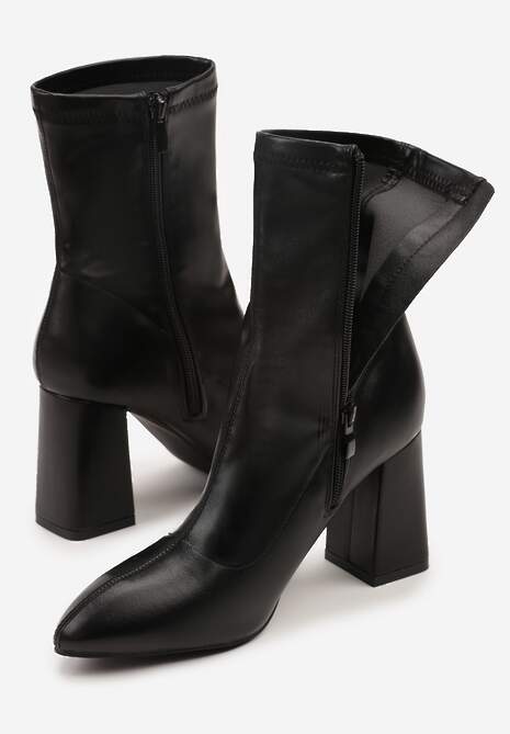 Czarne Botki Vices na Obcasie Typu Słupek ze Szpiczastym Noskiem Morenne