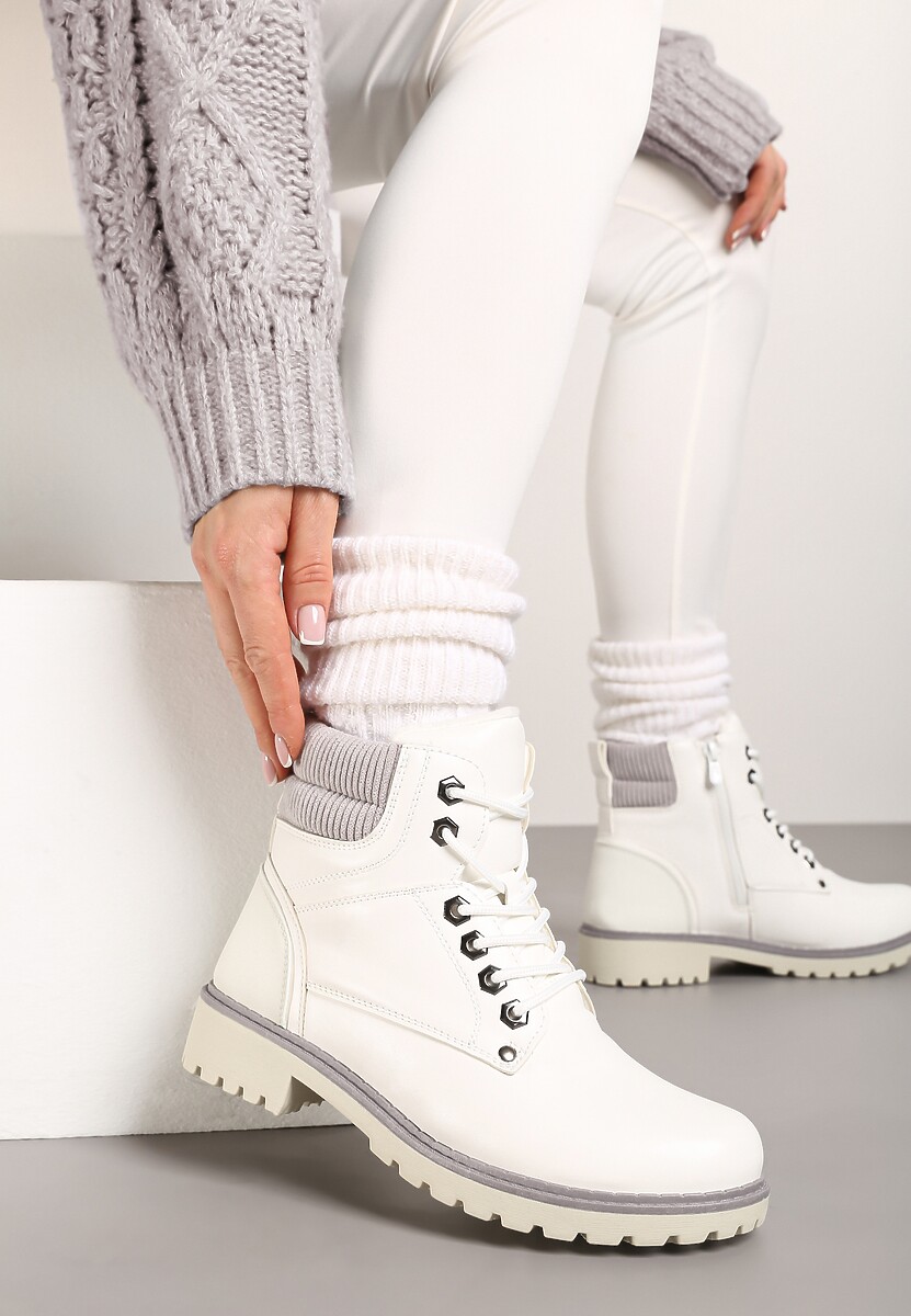 Brązowe Sznurowane Casualowe Traperki na Płaskiej Podeszwie Relobia