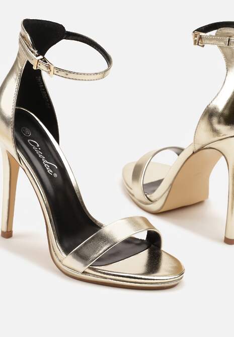Złote Klasyczne Sandały na Szpilce Natifine