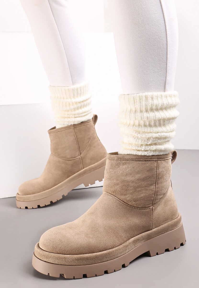 Ciemnobeżowe Botki Śniegowce na Platformie Nigvale