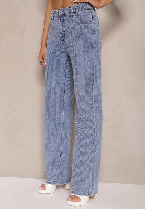 Niebieskie Szerokie Jeansy z Bawełny High Waist Nimirina