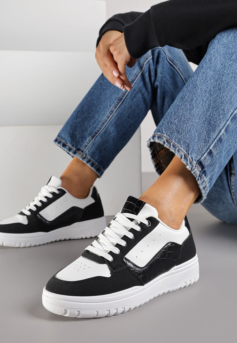 Biało-Czarne Sneakersy Ozdobione Perforacją i Geometrycznym Motywem Idariele