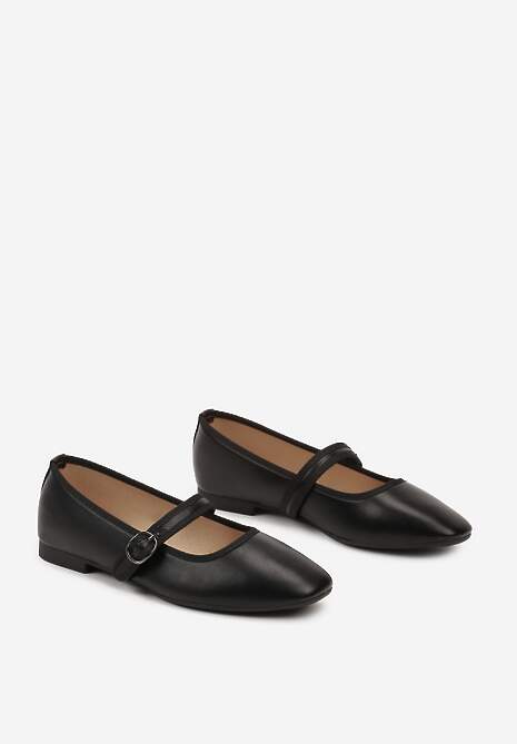 Czarne Balerinki z Kwadratowym Noskiem i Zapięciem na Sprzączkę Rilanora