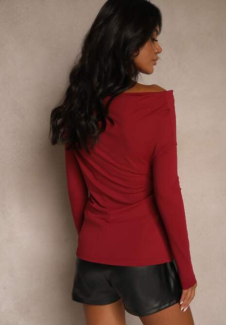Bordowa Bluzka Longsleeve Vices z Asymetrycznym Dekoltem Fertie