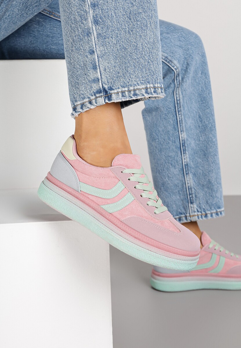 Różowe Sneakersy Typu Kultowe Tenisówki na Niskiej Platformie Olritia
