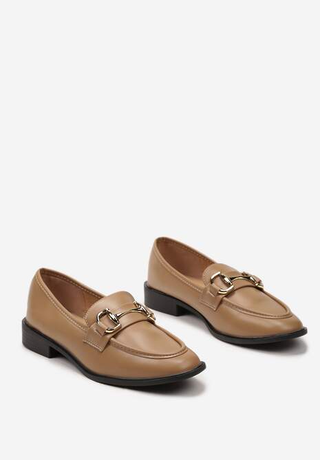 Ciemnobeżowe Mokasyny z Okrągłym Noskiem i Klamerką Vosovee