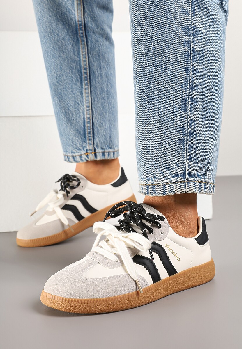 Beżowo-Czarne Sneakersy Kultowe Tenisówki z Dodatkowymi Sznurowadłami Zarinoa