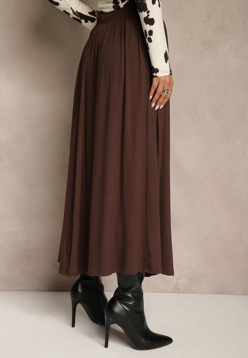 Brązowa Rozkloszowana Spódnica z Bawełny Tussala