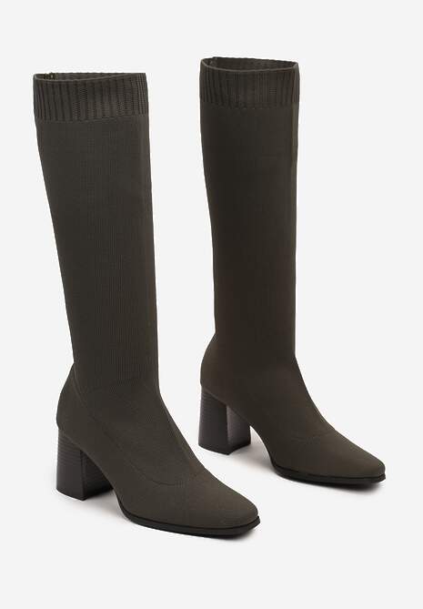 Zielone Kozaki na Słupku ze Elastyczną Cholewką Ellitra