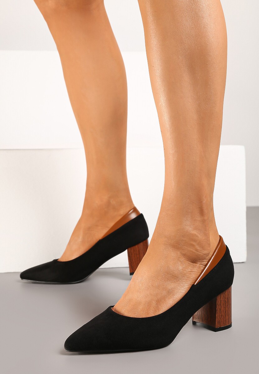 Czarne Czółenka na Słupku w Klasycznym Stylu Zeianae