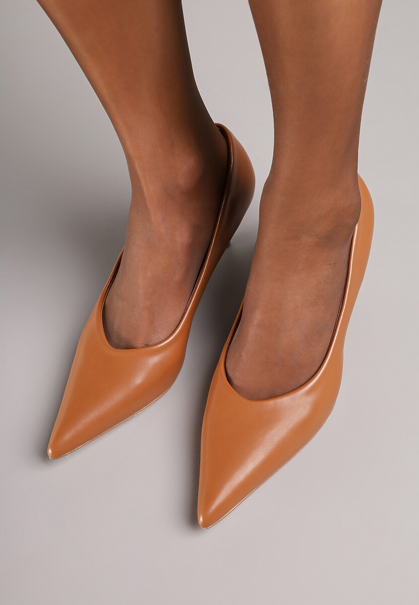 Brązowe Czółenka Vices na Obcasie Typu Kaczuszka ze Skórzaną Wkładką Amerisse