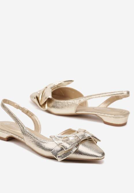 Złote Sandały Bez Pięty z Kokardą Nolretia