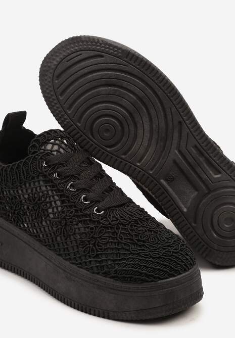 Czarne Sneakersy na Platformie z Ażurowym Wykończeniem Isdisane