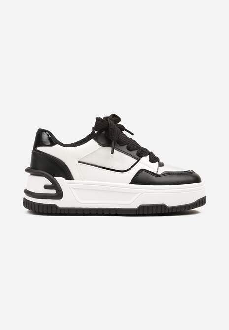 Czarno-Białe Sneakersy na Platformie Ozdobionej Tłoczeniem Deovithra