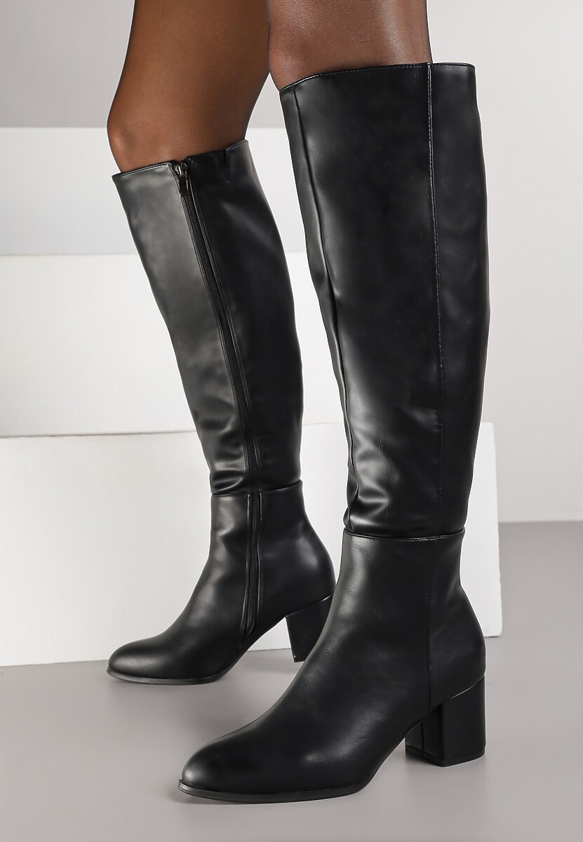 Czarne Kozaki Vices z Imitacji Zamszu na Niskim Obcasie Typu Słupek Ilovea