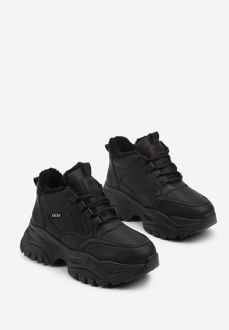 Czarne Streetwearowe Sneakersy Vices Chunky  w Stylu Traperów na Platformie Leate