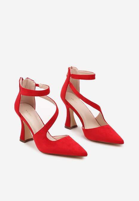 Czerwone Czółenka na Stożku Ozdobione Paskami Rorida