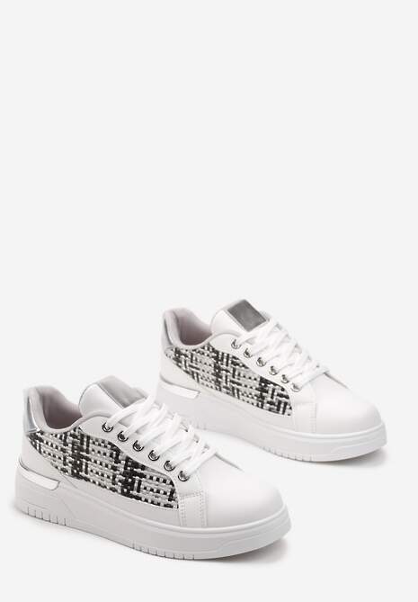 Biało-Szare Sneakersy z Przeplataną Wstawką Olimua