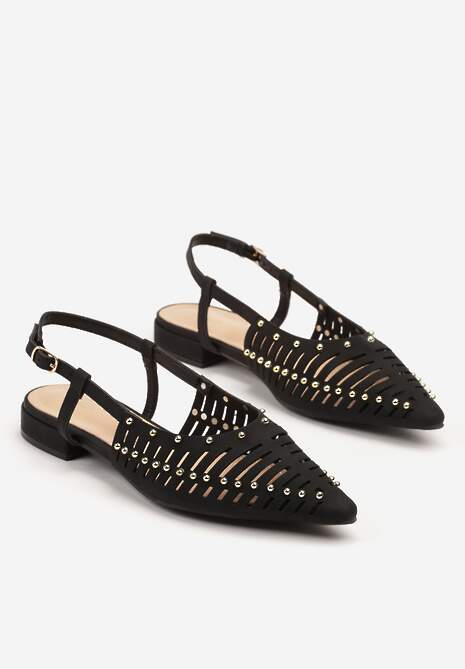 Czarne Sandały Vices w Stylu Mules z Nitami i Drobnymi Wycięciami Vevalora