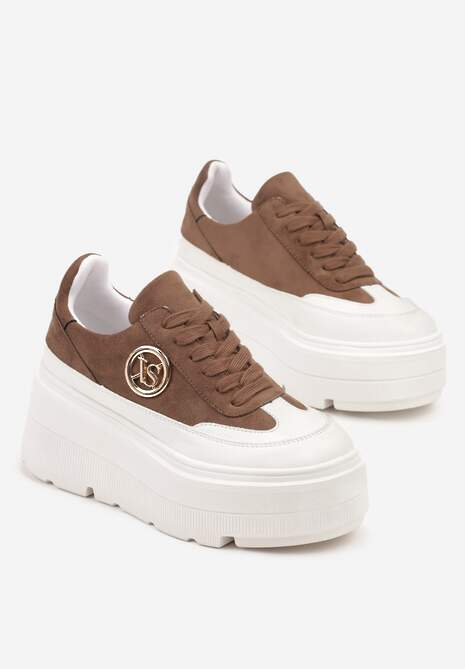 Brązowo-Białe Chunky Sneakersy Vices na Platformie z Okrągłym Detalem Sedvira