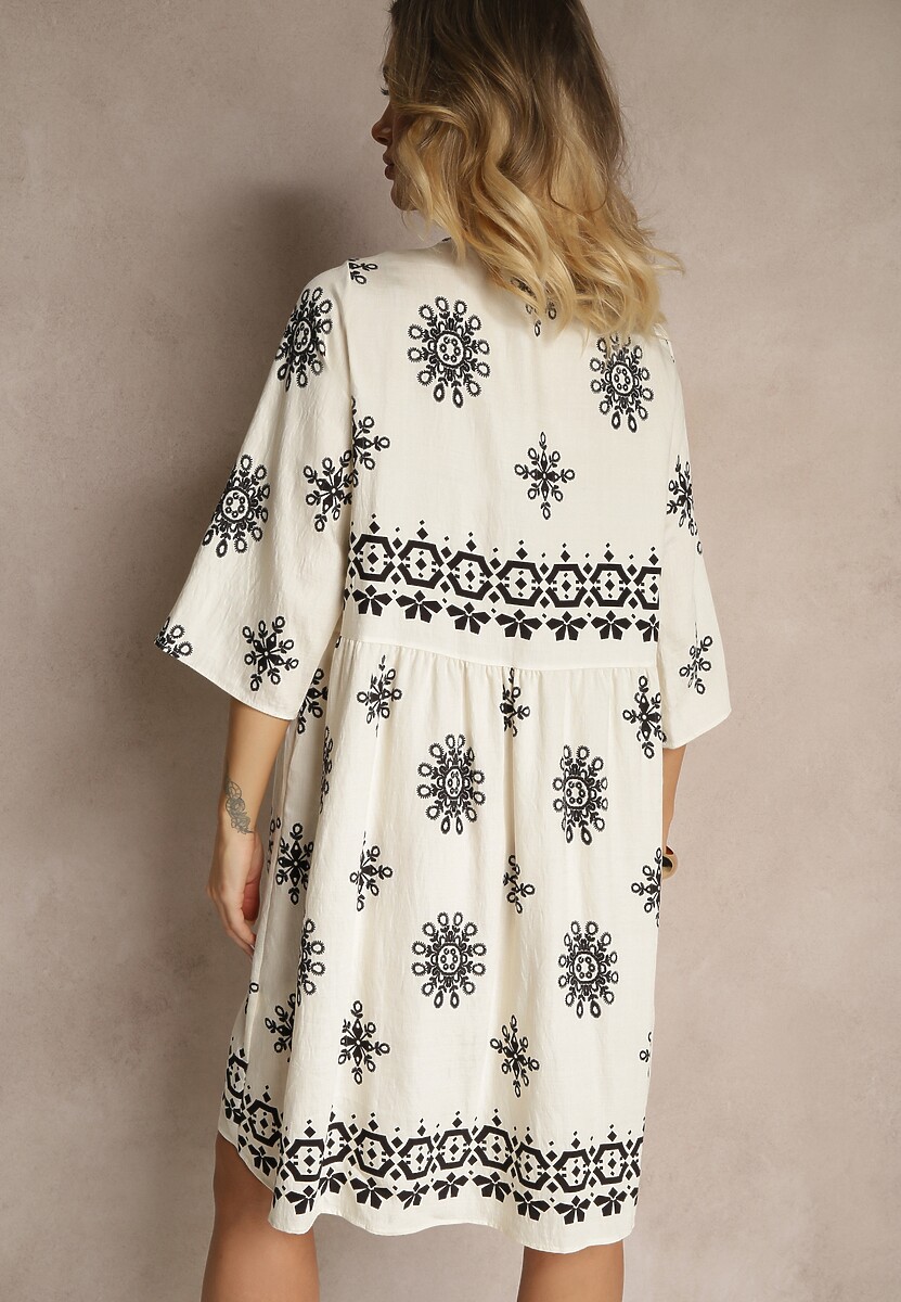 Czarno-Kremowa Sukienka Ozdobiona Ornamentalnym Wzorem z Wiskozą Daviloria