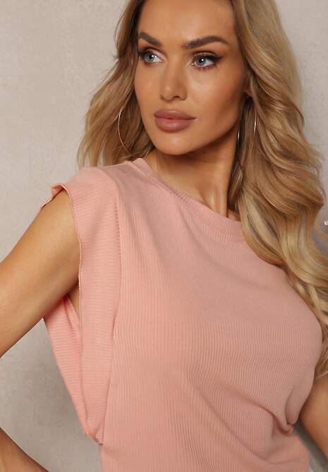 Różowy Top z Wiskozy z Falbanką przy Rękawach Tialora