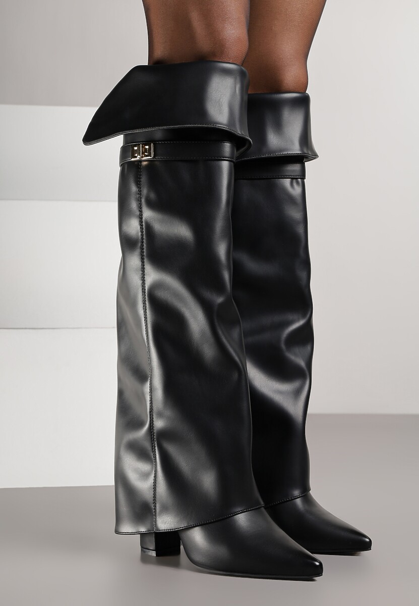 Czarne Eleganckie Kozaki za Kolano z Cholewką Imitującą Nogawkę Zenesseria