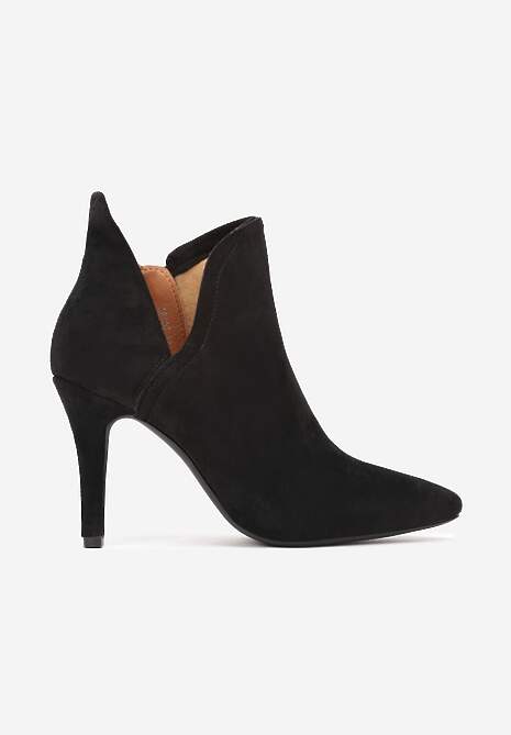 Czarne Botki na Szpilce z Wyciętym Bokiem Legu