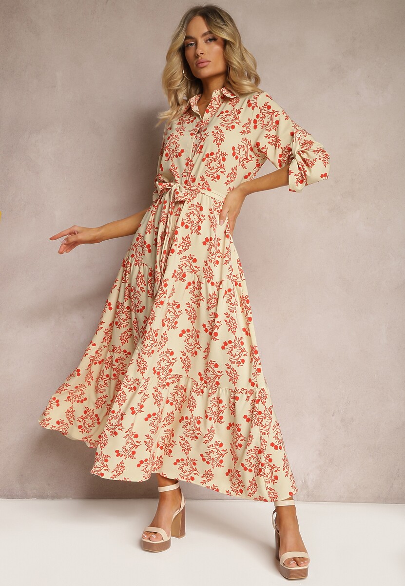 Czarna Sukienka Zapinana na Guziki z Materiałowym Paskiem i Podpinanymi Rękawami Biavenna