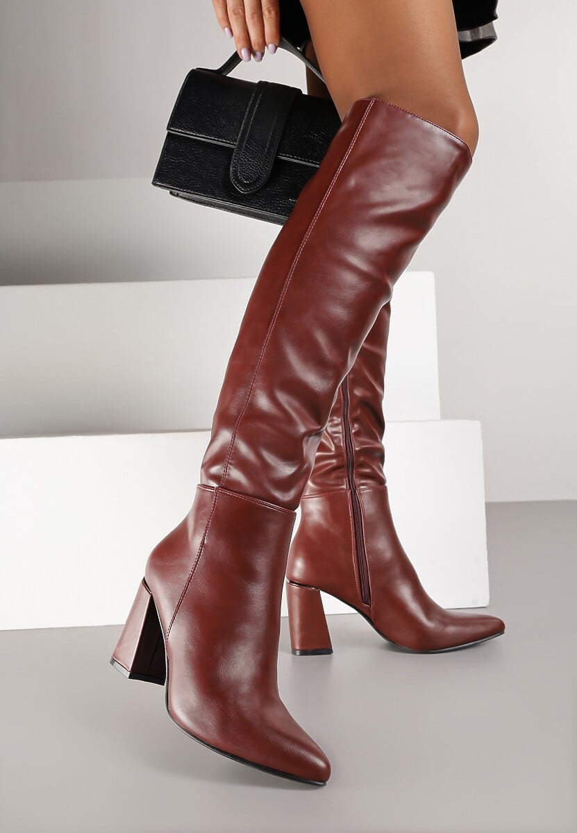 Bordowe Kozaki Vices na Stożku ze Szpiczastym Noskiem Asarrise