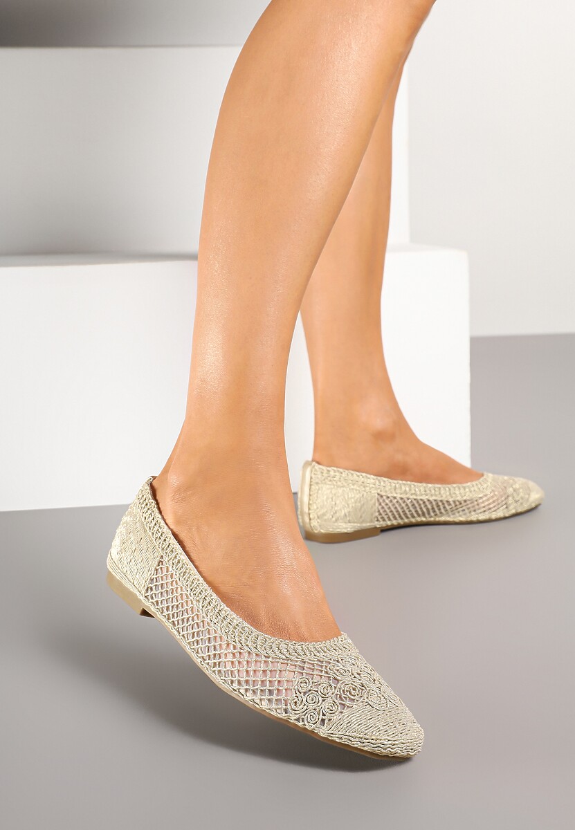 Złote Balerinki Ozdobione Siateczką Landeora