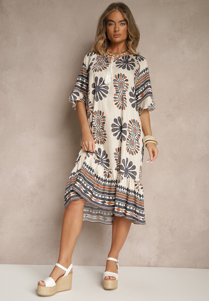 Czarna Pudełkowa Sukienka z Wiskozy w Abstrakcyjny Wzór Revirelle