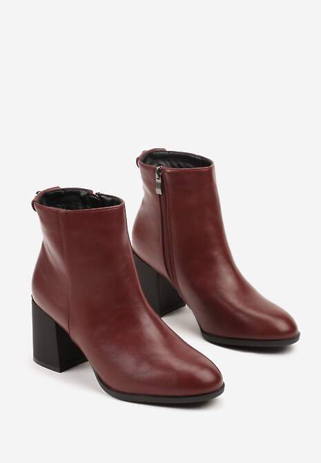Bordowe Eleganckie Botki Vices na Słupku z Okrągłym Detalem przy Cholewce Widvire