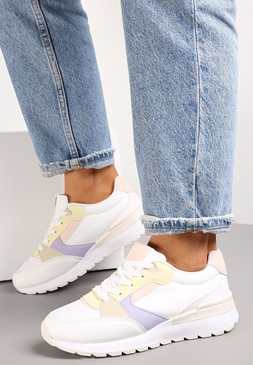 Białe Sznurowane Sneakersy z Ozdobnymi Wstawkami Sandelal