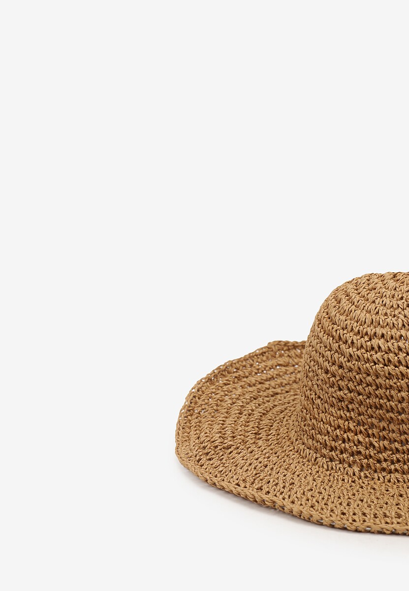 Ciemnobeżowy Casualowy Pleciony Kapelusz z Szerokim Usztywnianym Rondem Recere