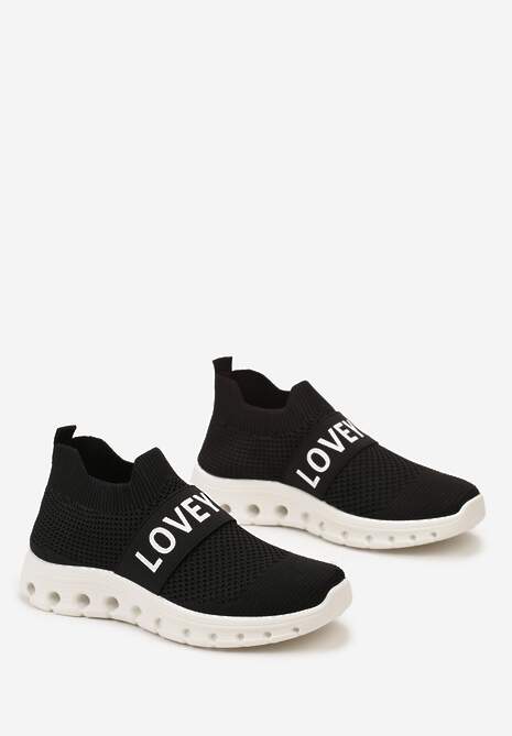 Czarne Buty Sportowe z Napisem LOVE i Elastyczną Cholewką Alaissa